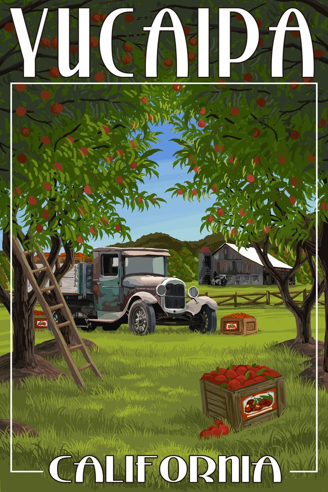 Yucaipa California Apple Orchard Harvest Giclee Print - 16x24 Wall Art Decor, Travel Poster for Home, Office & Cafe