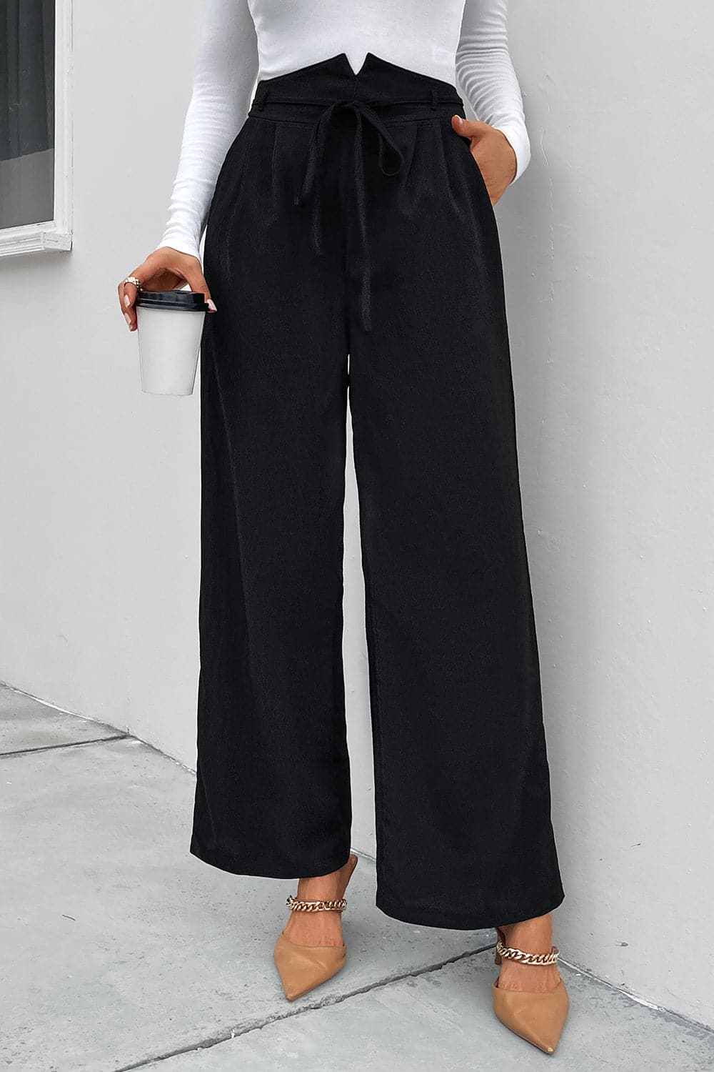 Stylish High Waist Wide Leg Pants for Women - Comfortable & Flattering Trousers for Office, Casual Wear & Travel