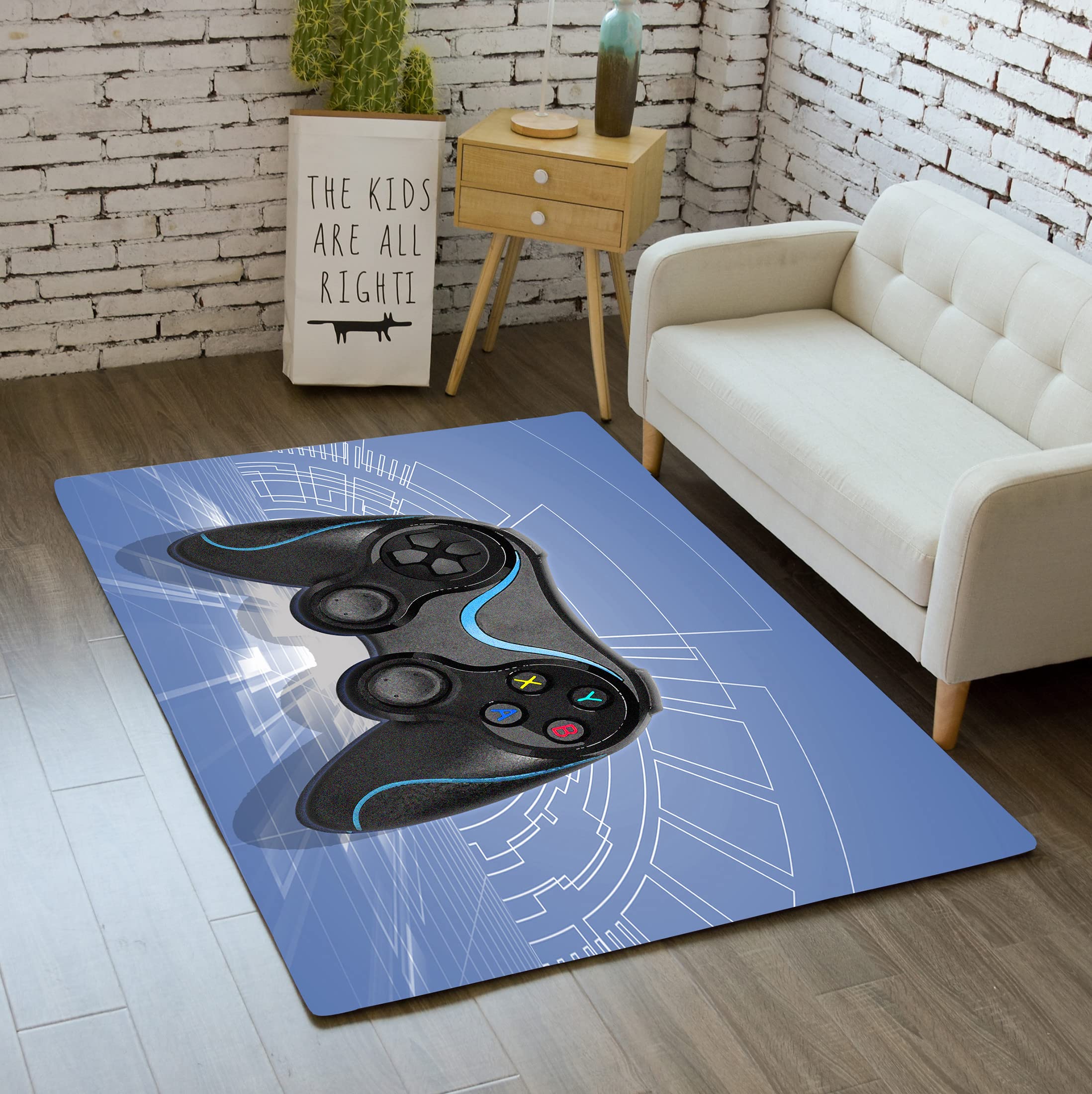 3D Printed Large Game Area Rugs for Teens - Gamer Carpet with Controller Design - Perfect for Living Room, Bedroom & Game Room Decor - Soft Throw Rug Floor Mat for Gaming Enthusiasts