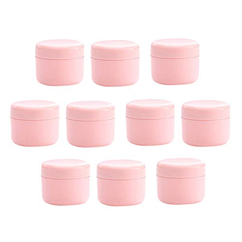 Bonarty 10pcs Plastic Round Cosmetic Jars with Lids - 20g Pink Containers for Makeup, Lotion, Cream, Emulsion, Powder & Lip Balm Storage - Perfect for DIY Beauty Products and Travel Toiletry Organization