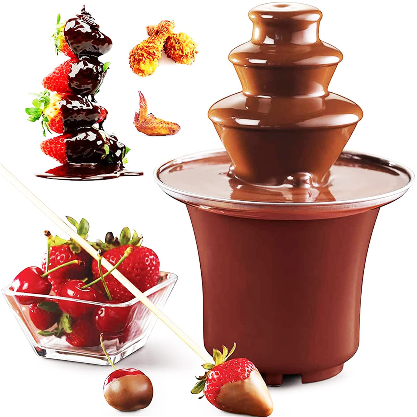 3-Tier Electric Chocolate Fondue Fountain Machine - Mini Melting Pot for Hot Chocolate, Cheese, Fruit, BBQ Sauce & Liqueurs | Perfect for Home Parties, Weddings & Events