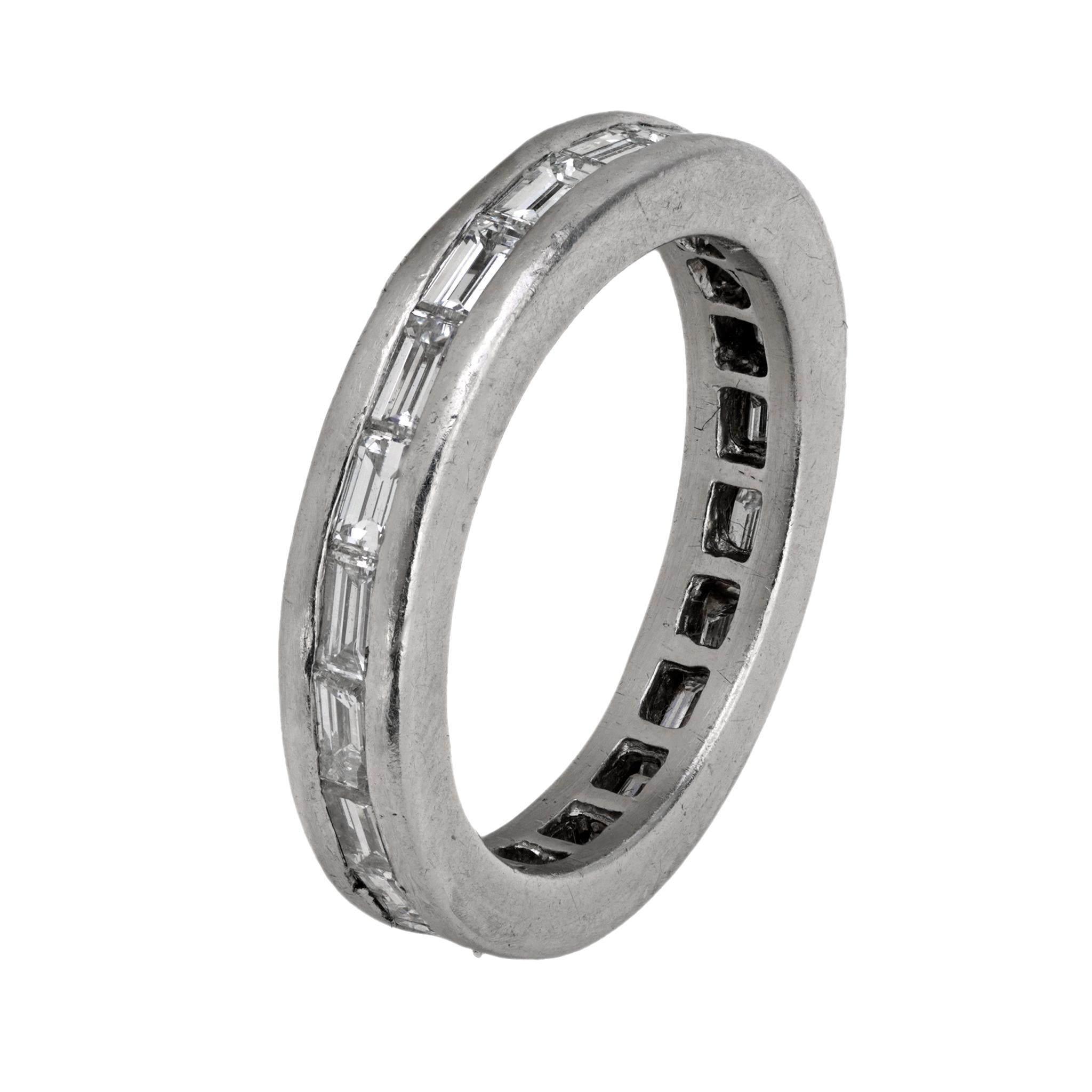 Vintage Baguette Cut Diamond Platinum Wedding Band for Women – Elegant Bridal Ring for Engagement, Anniversary & Special Occasions