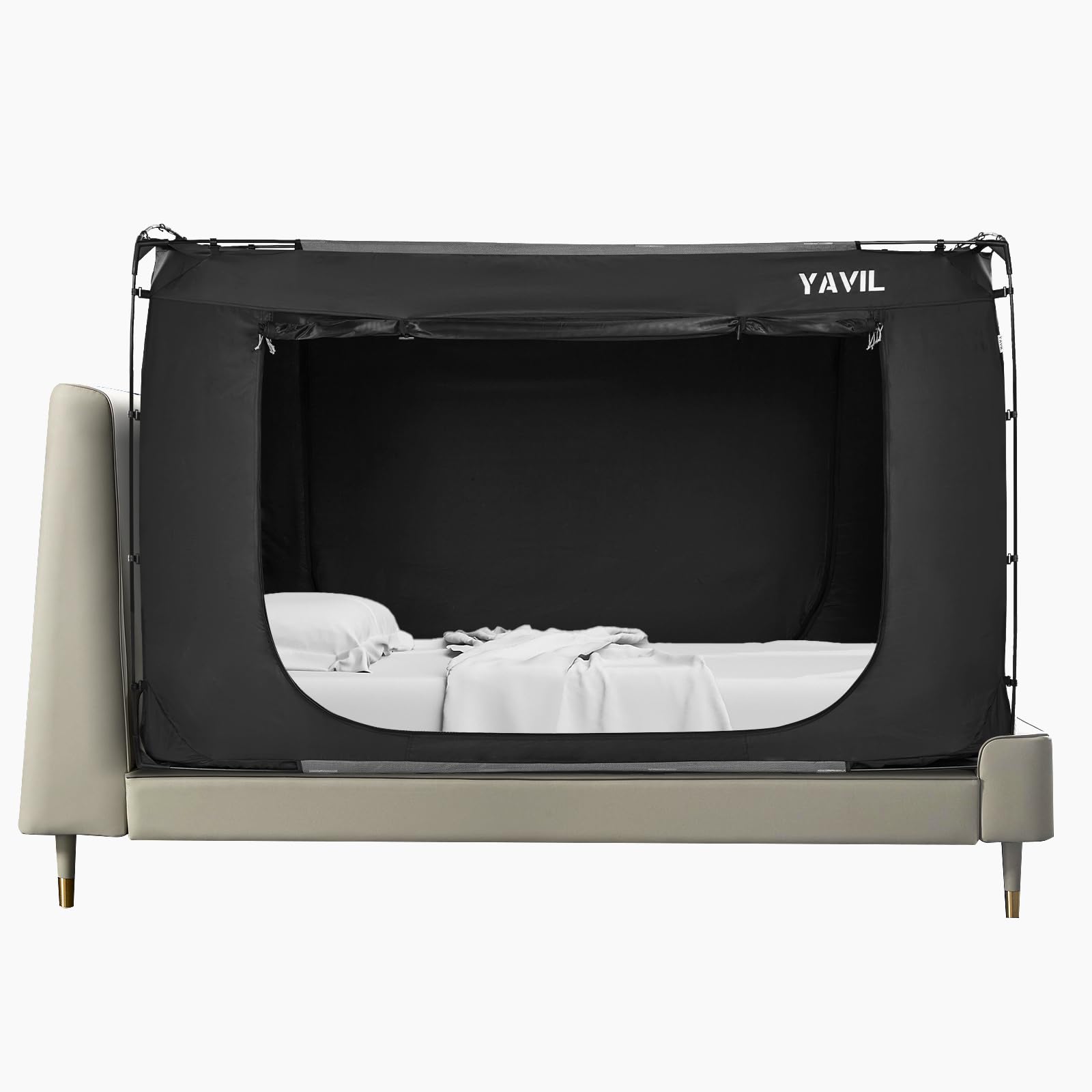 Queen Size Bed Tent Canopy - Portable Sleeping Tent for Kids & Adults, 93% Blackout & Breathable Privacy Space with 3 Doors (Mattress Not Included) - Perfect for Camping, Sleepovers & Bedroom Privacy