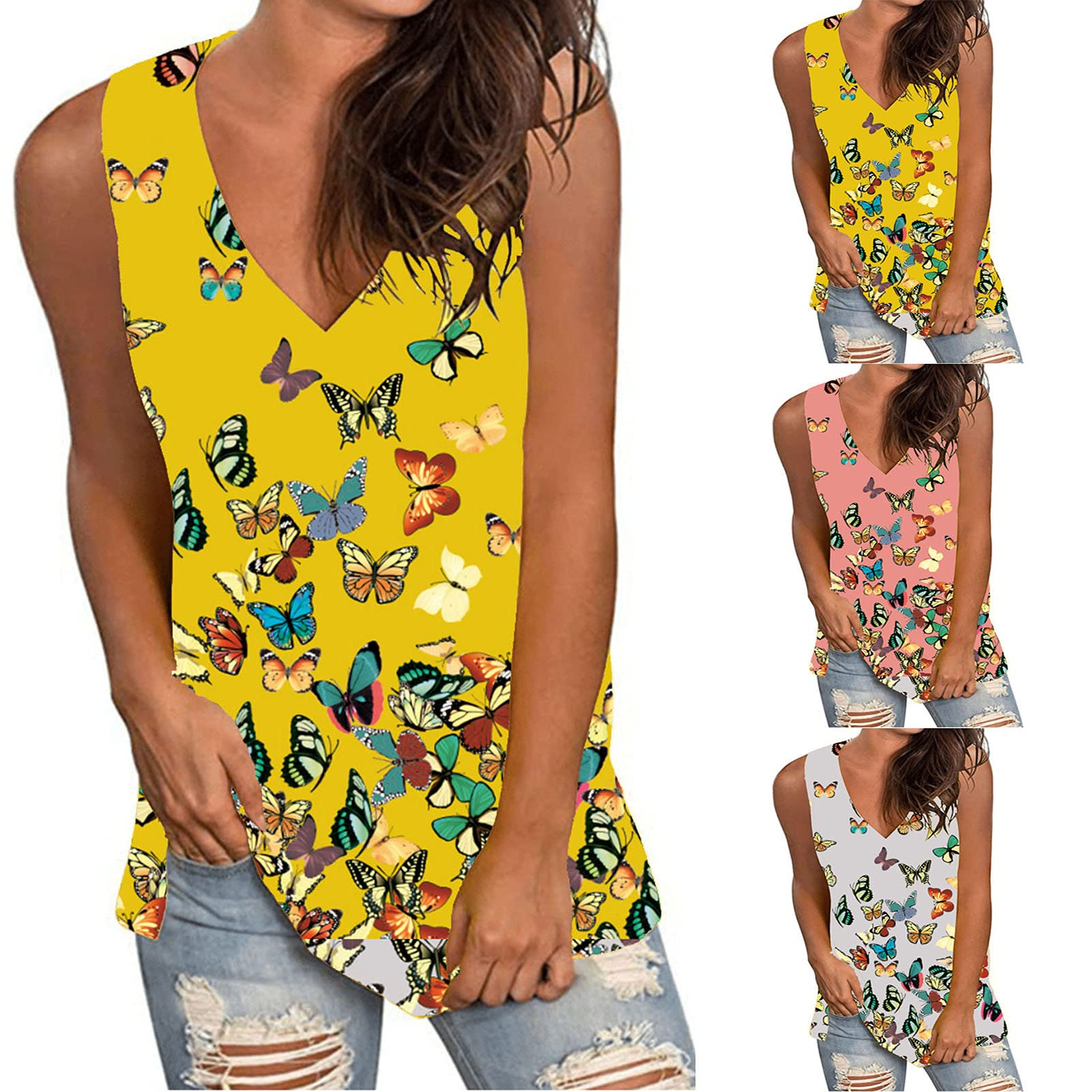 Trendy Women's Floral Tank Tops - Summer Sleeveless V-Neck Tunic Tops, Soft & Comfortable Loose Fit Casual Vest Shirt for Ladies | Perfect for Beach Outings, Vacation Wear & Everyday Summer Fashion