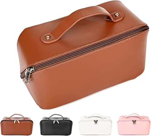 Waterproof PU Leather Cosmetic Bag for Women & Girls - Large Capacity Travel Makeup Organizer with Multiple Compartments (Brown) | Perfect for Travel, Gym, Daily Use & Gift Giving