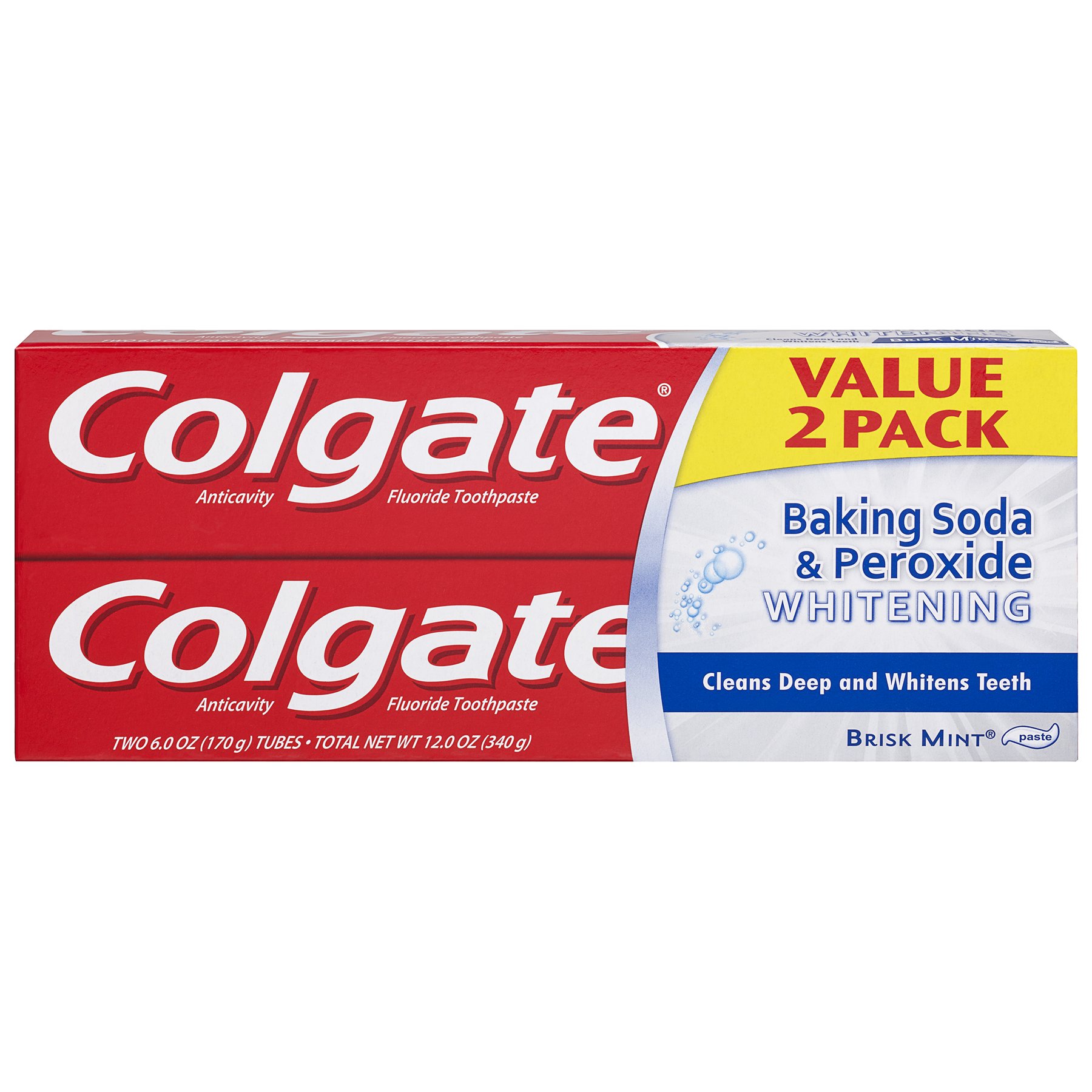 Colgate Baking Soda and Peroxide Whitening Toothpaste for Teeth Stain Removal - 6 Ounce (Pack of 2) - Fresh Breath & Daily Oral Care for Home & Travel