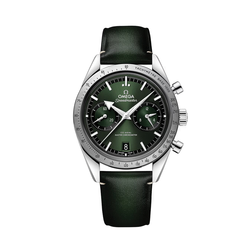 Omega Speedmaster '57 Co-Axial Master Chronometer 40.5mm Green Dial Leather Strap Watch - Perfect for Business Meetings & Formal Events