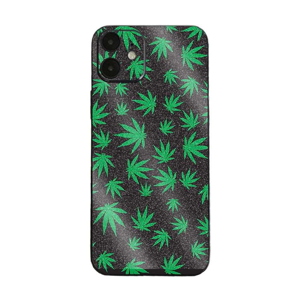 MightySkins Glossy Glitter Protective Skin Cover for Apple iPhone 12 - Marijuana Leaf Design | Durable Scratch-Resistant Case with High-Shine Finish | Easy Application & Removal | Made in USA | Perfect for Festivals, Parties & Unique Style Expression