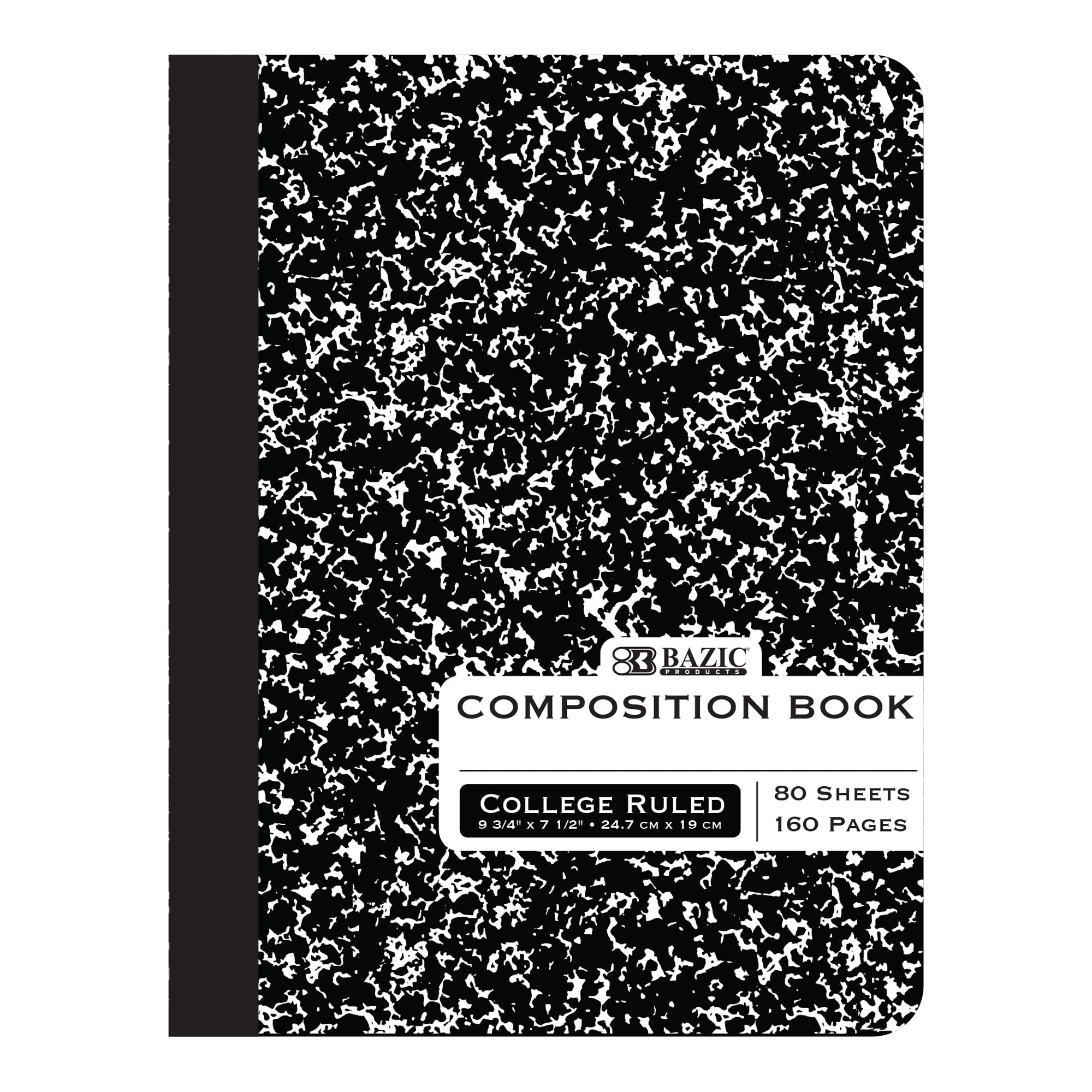 BAZIC College Ruled Composition Notebook - 80 Sheets Black Marble Writing Journal, Lined Notebook for School & Office (1-Pack) | Perfect for Note Taking, Journaling & Homework Assignments