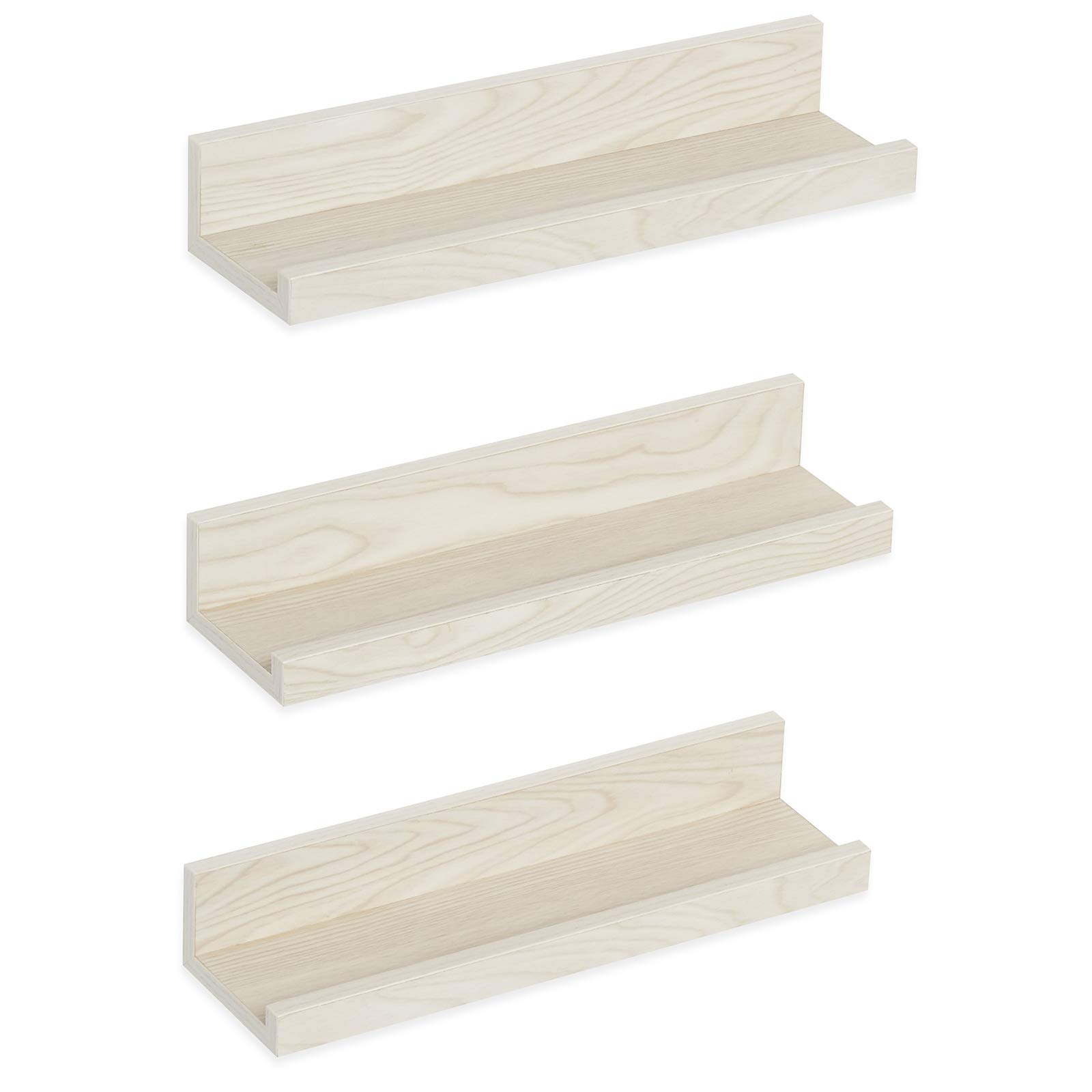 Americanflat 3-Pack Floating Picture Ledge Shelves - Light Wood Wall Shelves with Lip for Photo Display - Perfect for Living Room, Bedroom & Office Decor