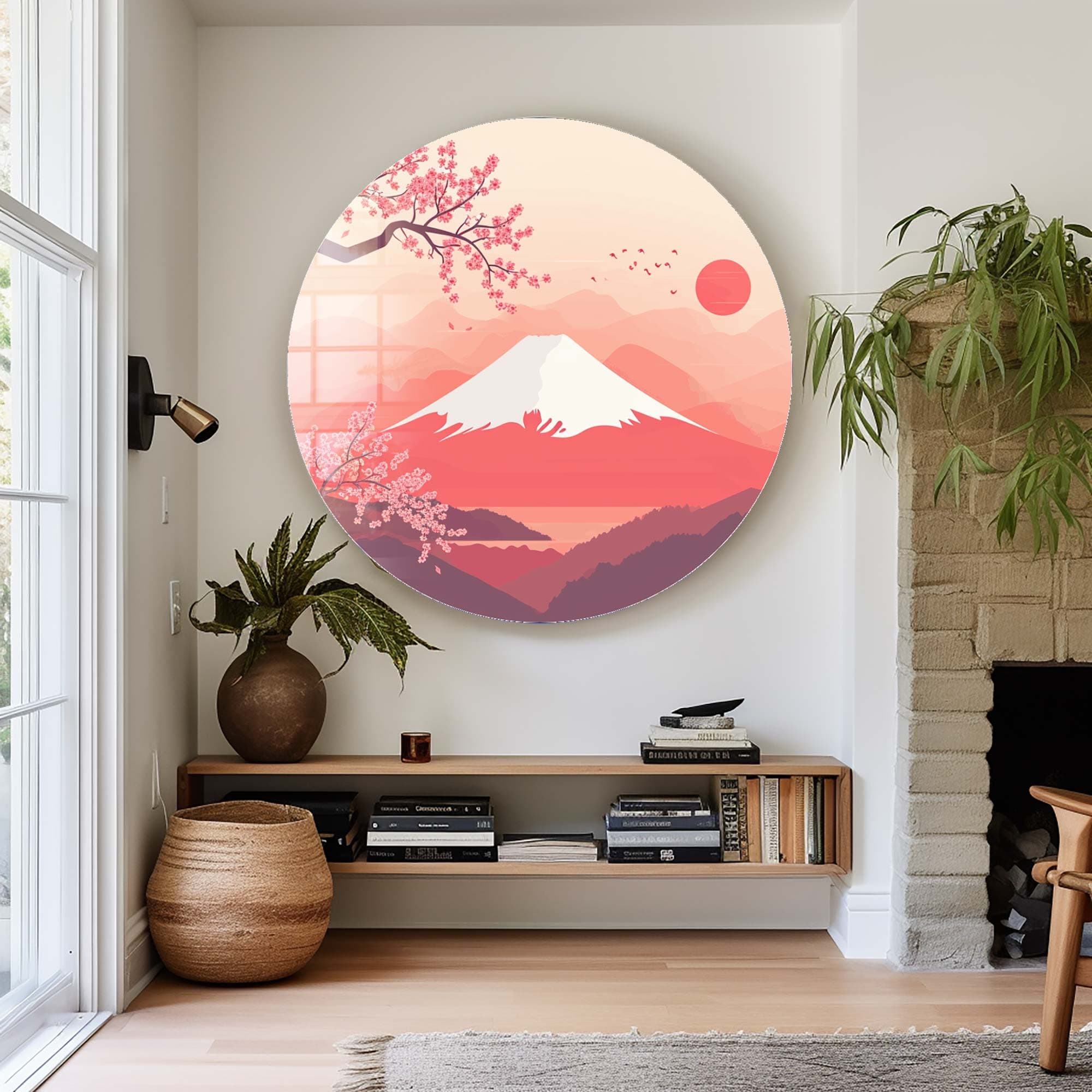 Sakura Peaks Rounded Glass Wall Art - Elegant Floral Decor for Living Room, Bedroom & Office - Perfect for Home & Office Decor