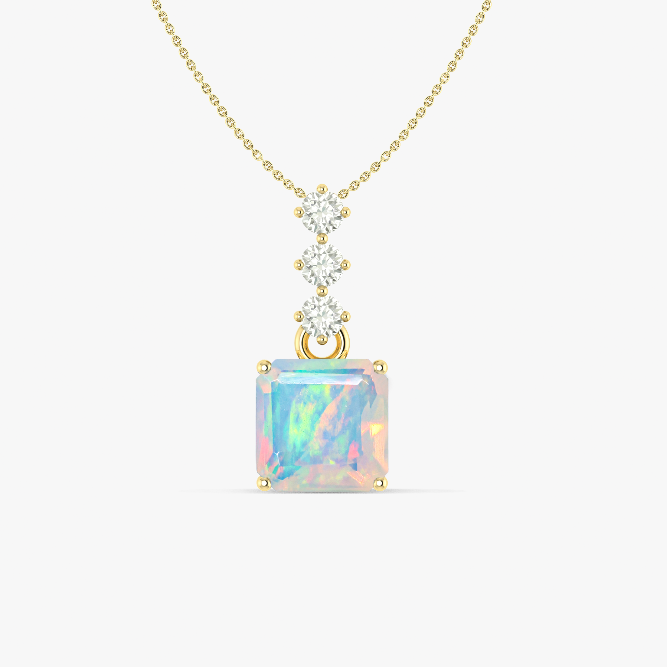 Multifire White Opal Octagon Gemstone Pendant Necklace - Elegant Handmade Jewelry for Women, Perfect for Weddings, Parties & Special Occasions