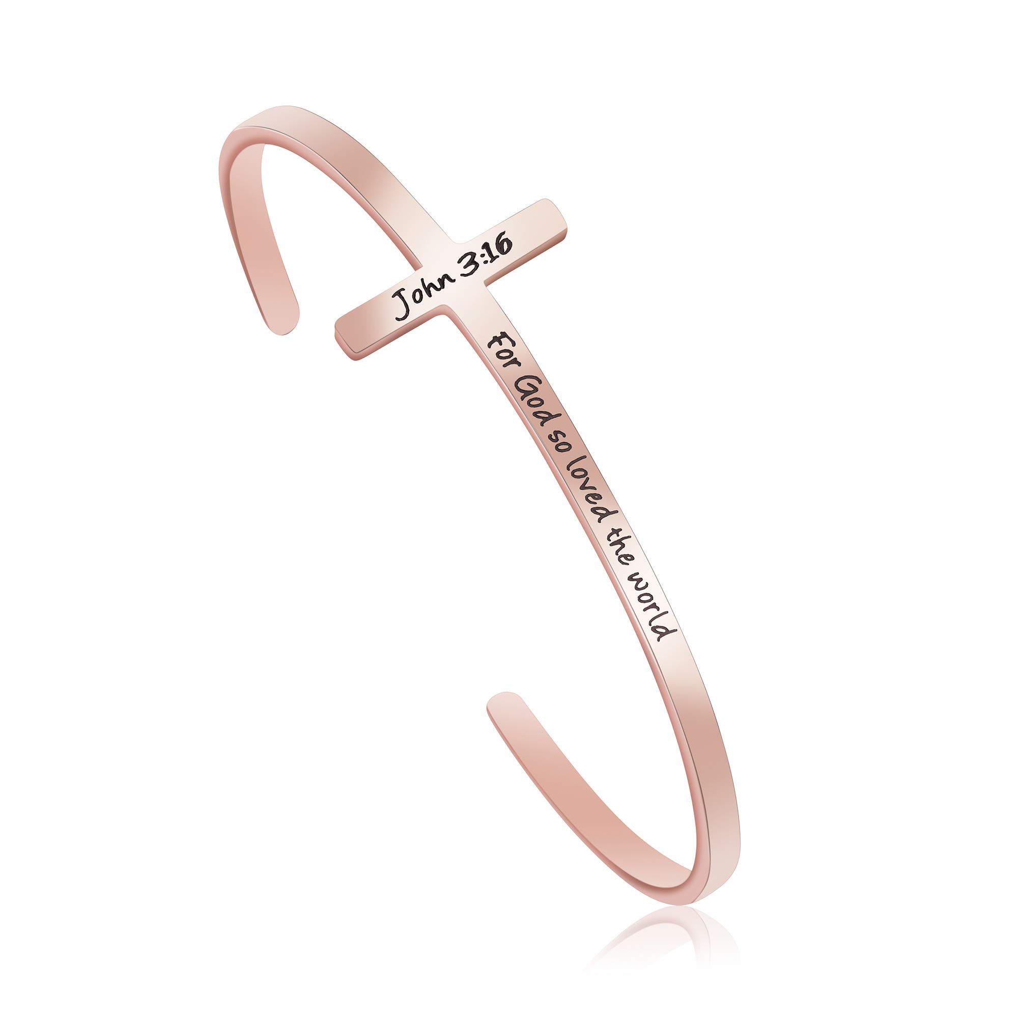 Rose Gold Christian Cross Bracelet for Women - Baptism, Birthday & Christmas Gift
