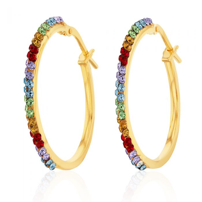 9ct Silver Filled Yellow Gold Rainbow Multi-Color Crystal Hoop Earrings for Women - Elegant Party & Wedding Jewelry Gift