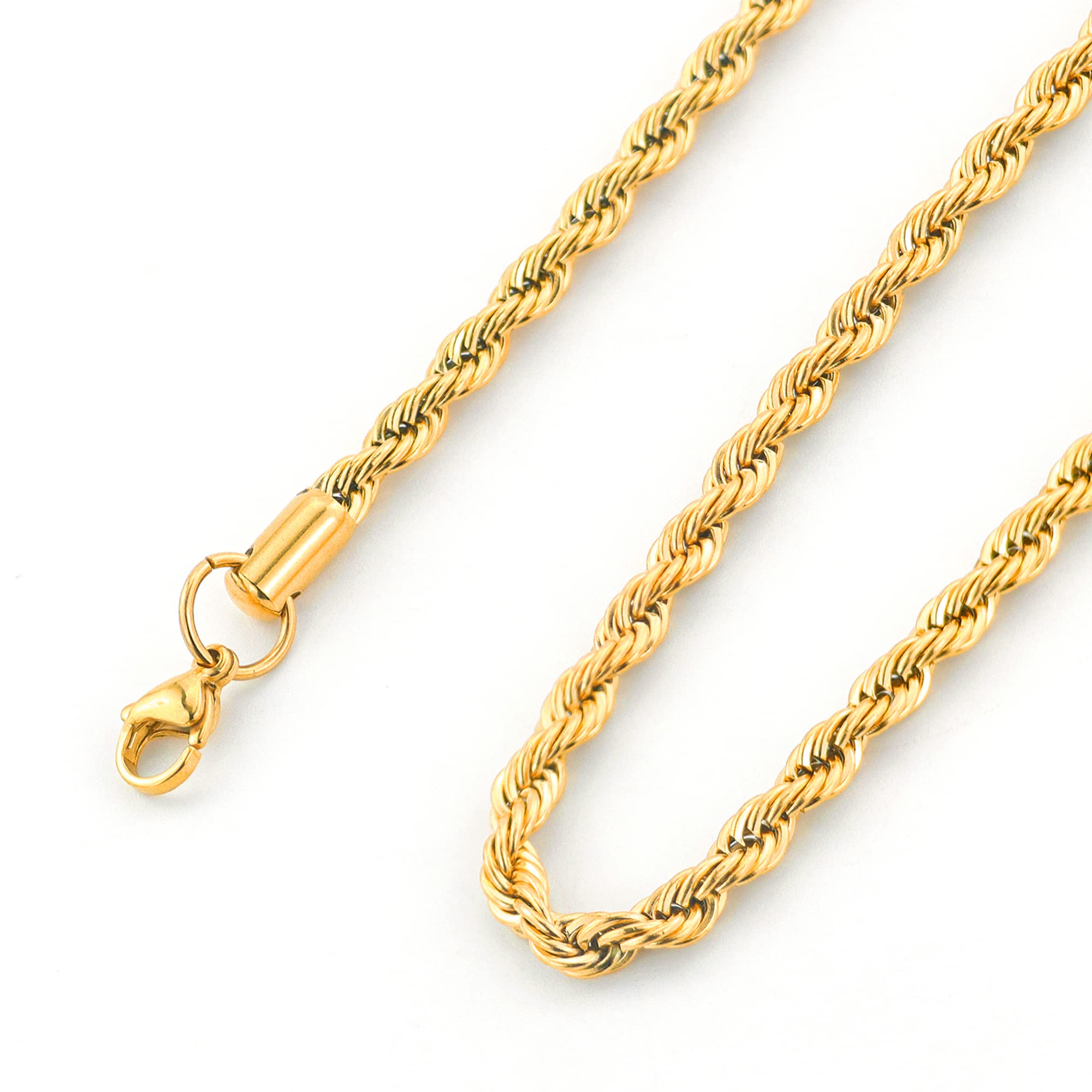 14K Gold Plated Stainless Steel Rope Chain Necklace for Men & Women - Durable Unisex Jewelry Gift for Birthday, Anniversary & Everyday Wear