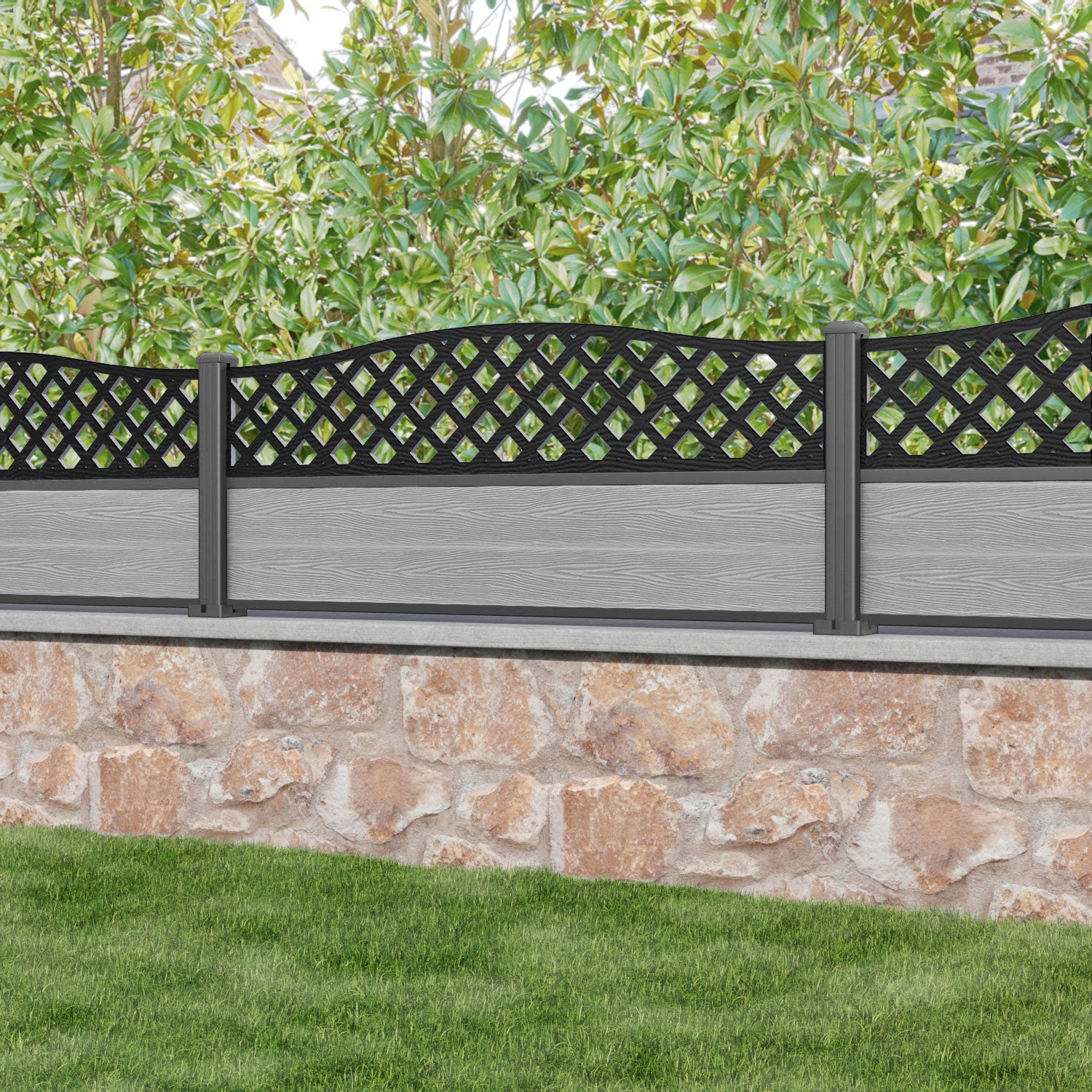 Classic High Wave Fence Panel - Light Grey Aluminum Privacy Fence with Sturdy Posts | Perfect for Backyard, Garden, and Property Boundary Security