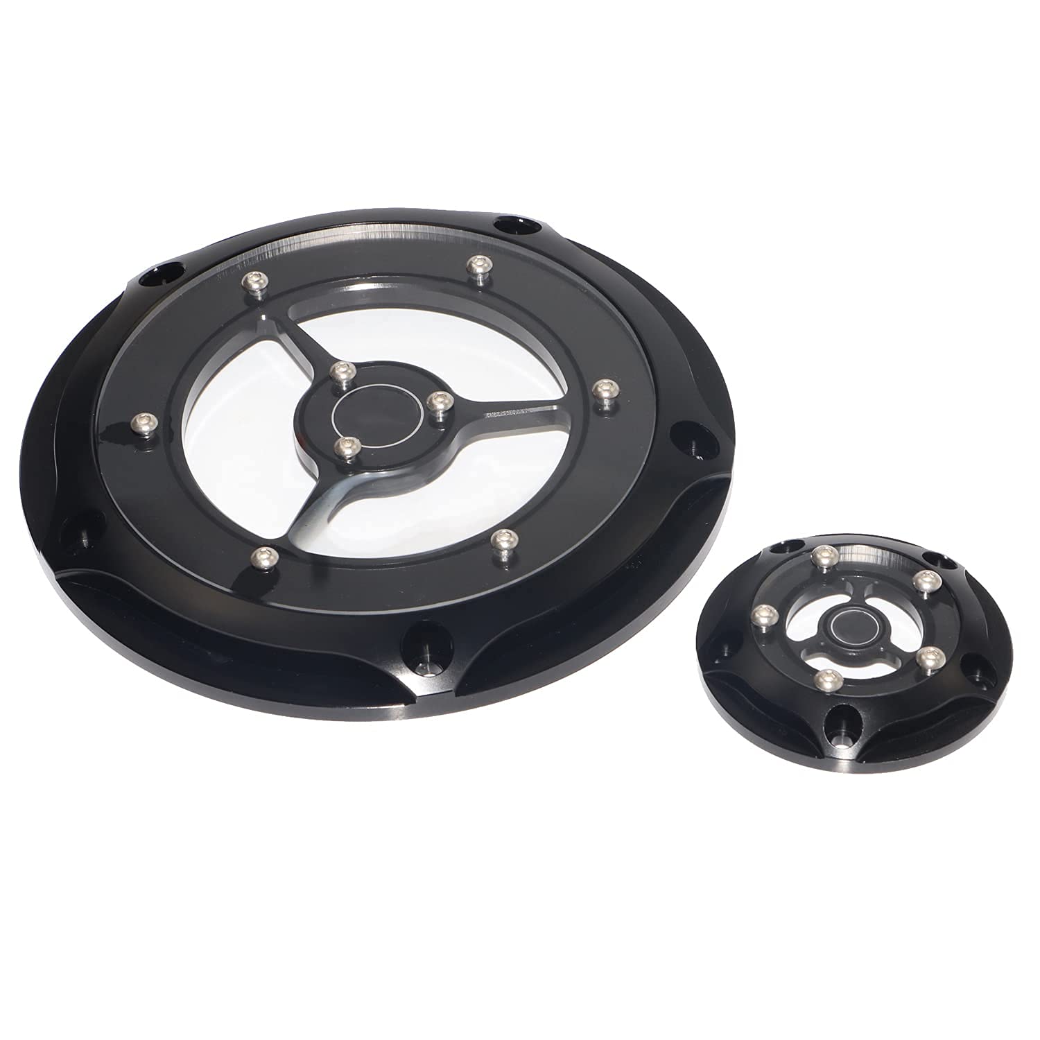 Black CNC Cut Derby Timing Timer Clarity Cover for Harley Street Glide, Fat Boy & Road King FLHR - Durable Motorcycle Engine Protection for Long Rides & Custom Bike Builds