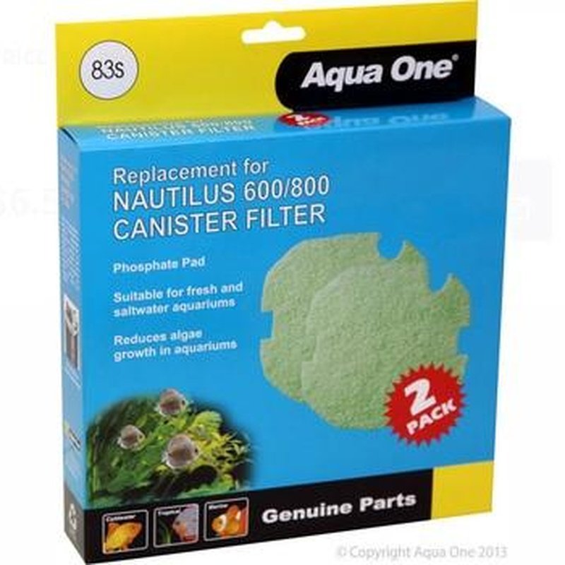 Aqua One Phosphate Sponge 2-Pack for Nautilus 600/800 Aquarium Filters - 83s (25083s) | Removes Phosphates & Keeps Water Crystal Clear | Ideal for Freshwater & Saltwater Fish Tanks
