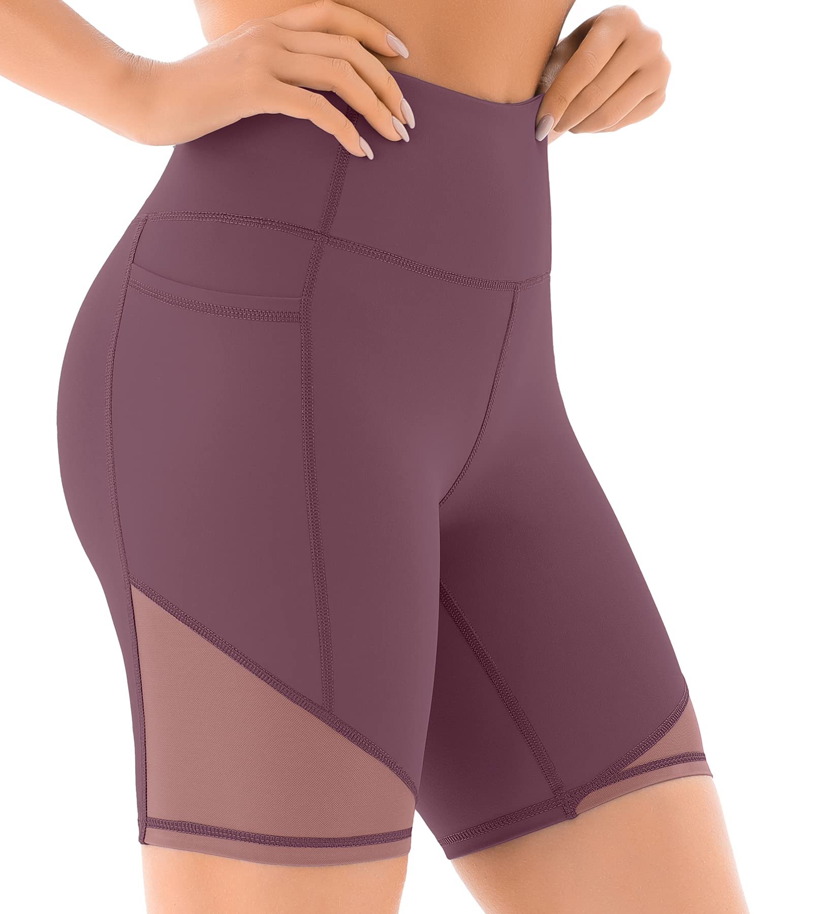 VOEONS Women's High Waist Mesh Biker Shorts with Pockets - Breathable Spandex Workout Shorts for Yoga, Gym & Running - Perfect for Cycling, Fitness & Active Lifestyle