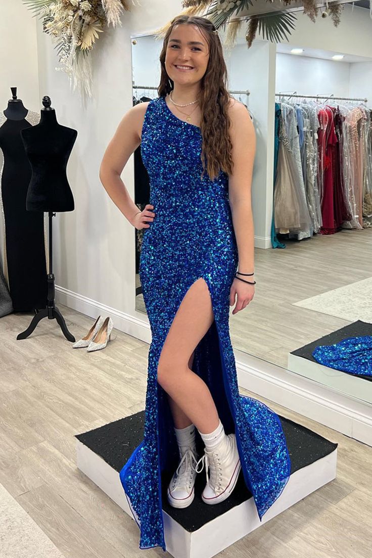 2025 Royal Blue Sequin Prom Dresses - Elegant Long One Shoulder Evening Gown for Homecoming, Formal Dances & Special Occasions