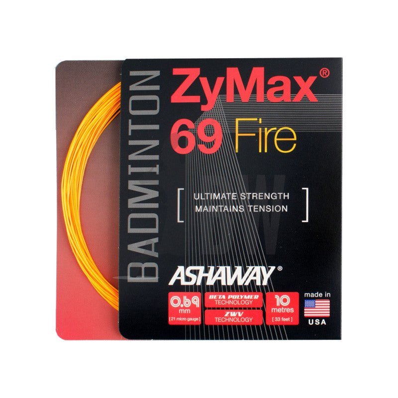 Ashaway ZyMax 69 Fire (0.69mm) High-Performance Badminton String - Orange or White - Perfect for Competitive Play & Tournament Matches