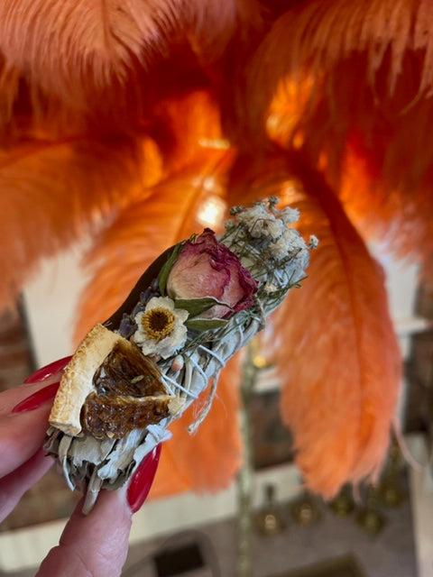 Rose and Orange Sage Wand - Natural Smudging Stick for Cleansing & Relaxation - Perfect for Meditation, Yoga, and Spiritual Rituals