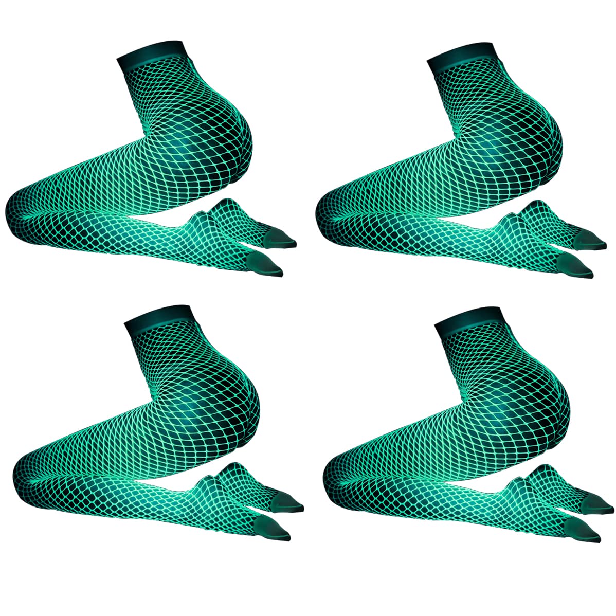 Glow in The Dark Fishnet Stockings for Women - Luminous & Glowing Tights - One Size (4PCS) - Perfect for Rave, Halloween, Cosplay & Night Parties