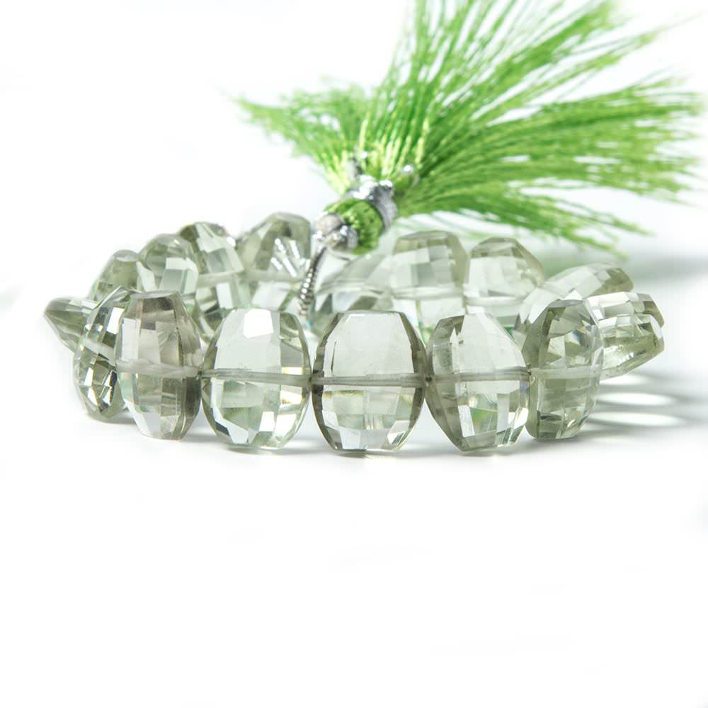 11x9mm 12x9mm Prasiolite Faceted Cushion Beads - 15 Pieces (6 Inch Strand) for Jewelry Making, DIY Bracelets & Necklaces