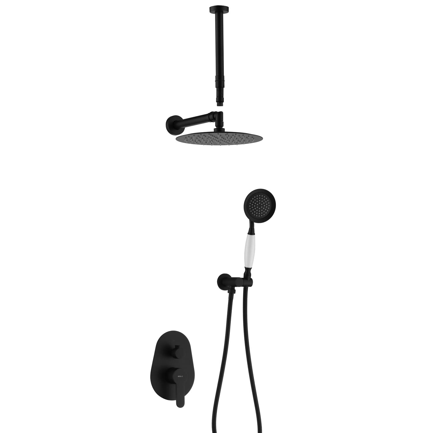 Premium 10-Inch Luxury Rain Shower Head Combo Set - Wall or Ceiling Mounted Brass Shower System with Handheld & 2-Way Pressure Balance Valve (Black) | Perfect for Spa-Like Bathroom Renovations & Modern Home Upgrades