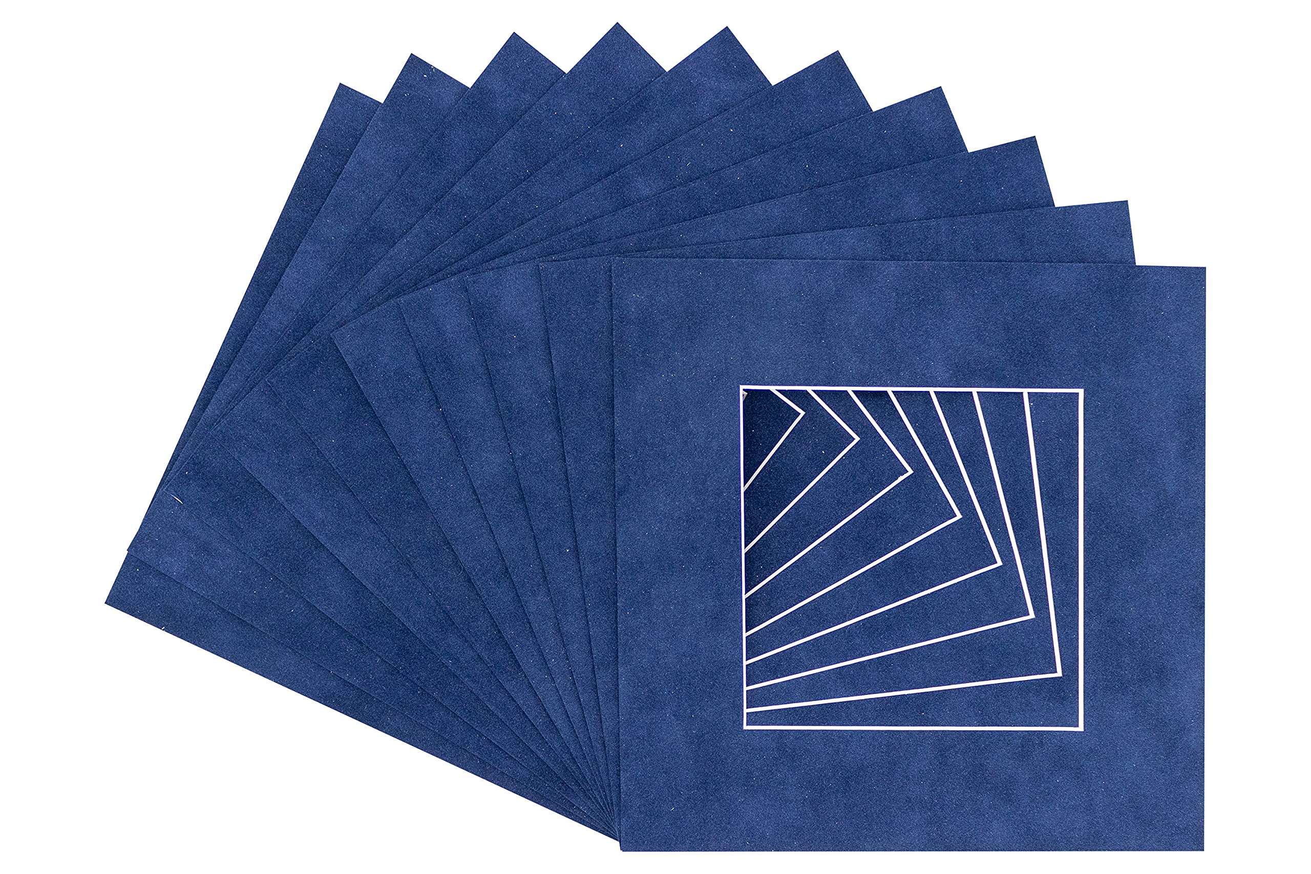 16x16 Inch Navy Suede Precut Mat Board for 12x12 Photos - Acid-Free Bevel Cut Picture Mat for Frames (Pack of 10) with Backing Boards & Clear Bags - Perfect for Displaying Art, Scrapbooking, and Photo Preservation