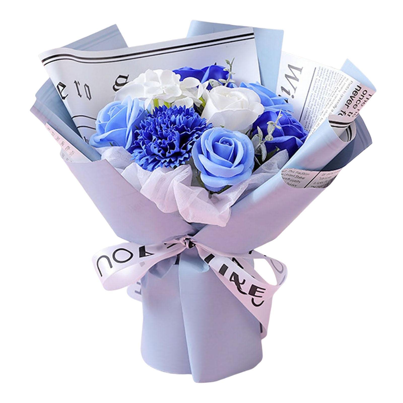 Artificial Scented Soap Rose Flower Bouquet - Eternal Rose Bath Soap Gift for Valentine's Day, Anniversary & Romantic Occasions (Blue, 9x11 Inches) - Perfect for Bathroom Decor, Wedding Centerpieces & Luxury Gift Giving
