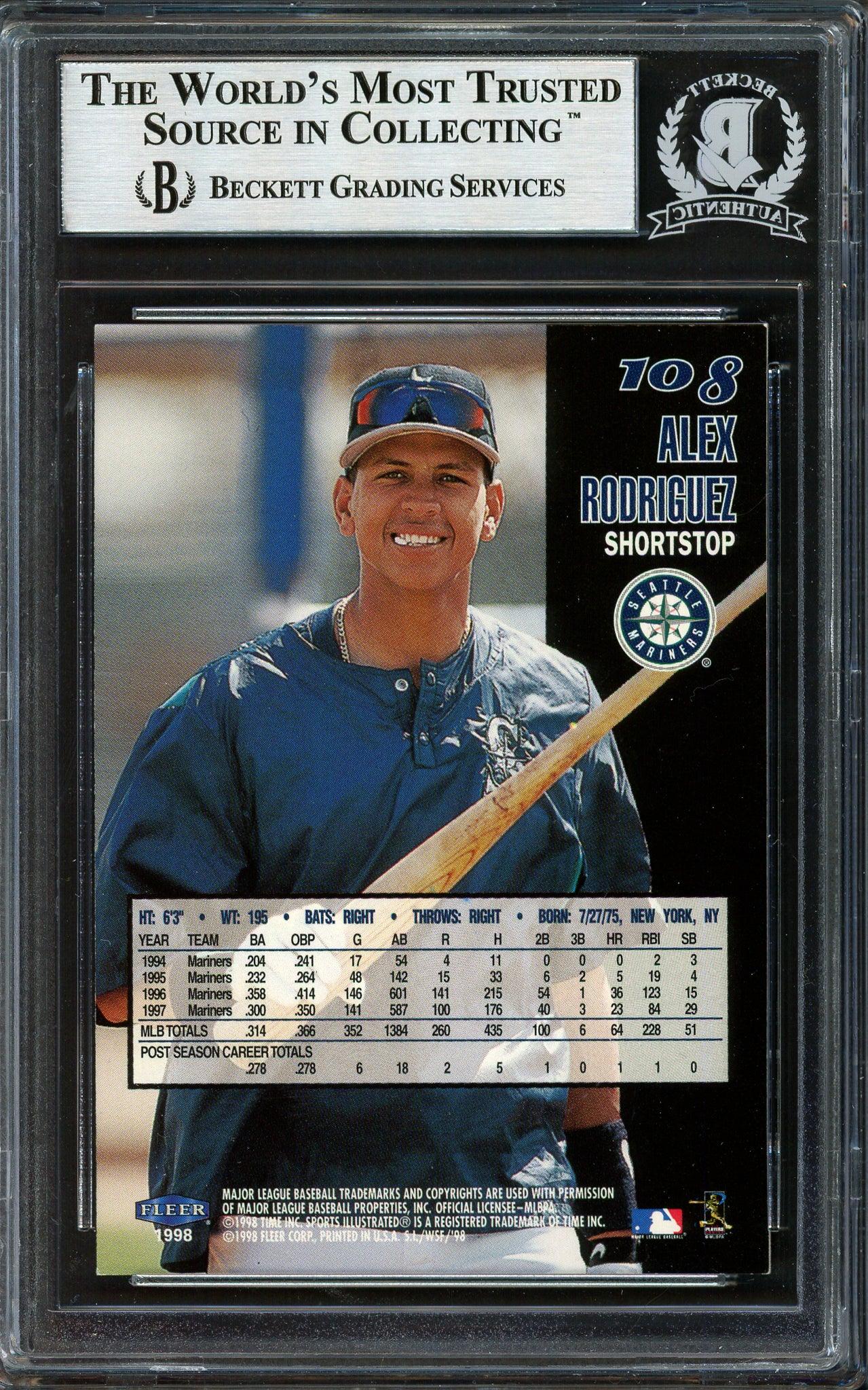 Alex Rodriguez Autographed 1998 Fleer Sports Illustrated #108 Baseball Card - Seattle Mariners Collectible - Beckett BAS Certified #12410292 - Perfect for MLB Memorabilia Collections & Sports Fans Gifts
