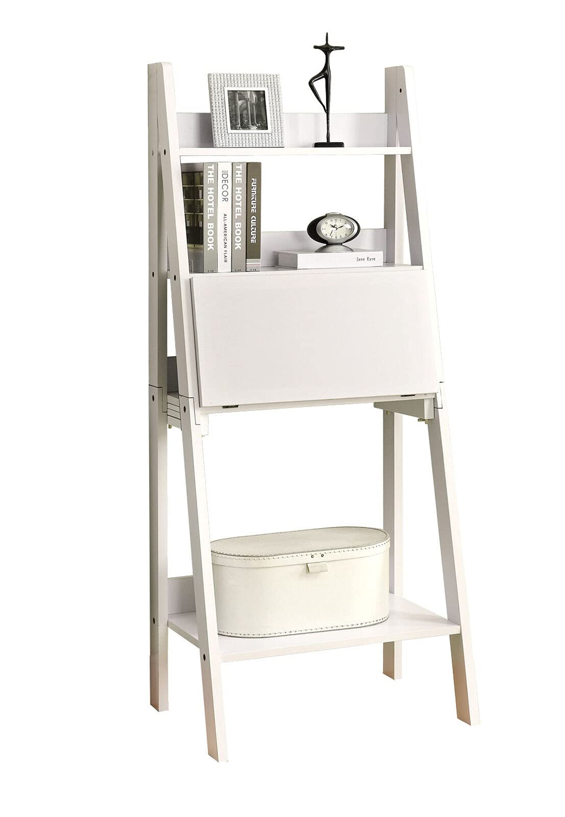 ADHW 61-Inch White Ladder Style Computer Desk for Home Office | Modern Writing Desk with Storage Shelf | Perfect for Small Spaces, Gaming & Study Rooms
