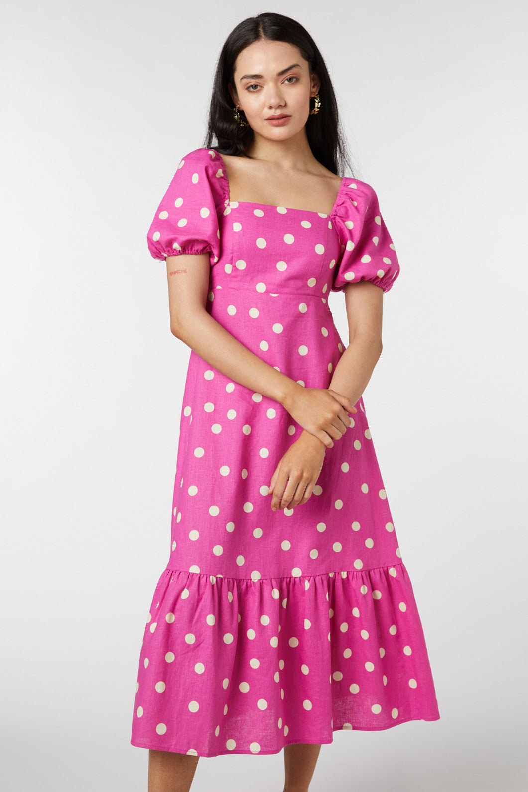 Lucy Polka Dot Midi Dress - Floral Print Summer Dress for Women | Perfect for Beach Vacations, Date Nights & Garden Parties