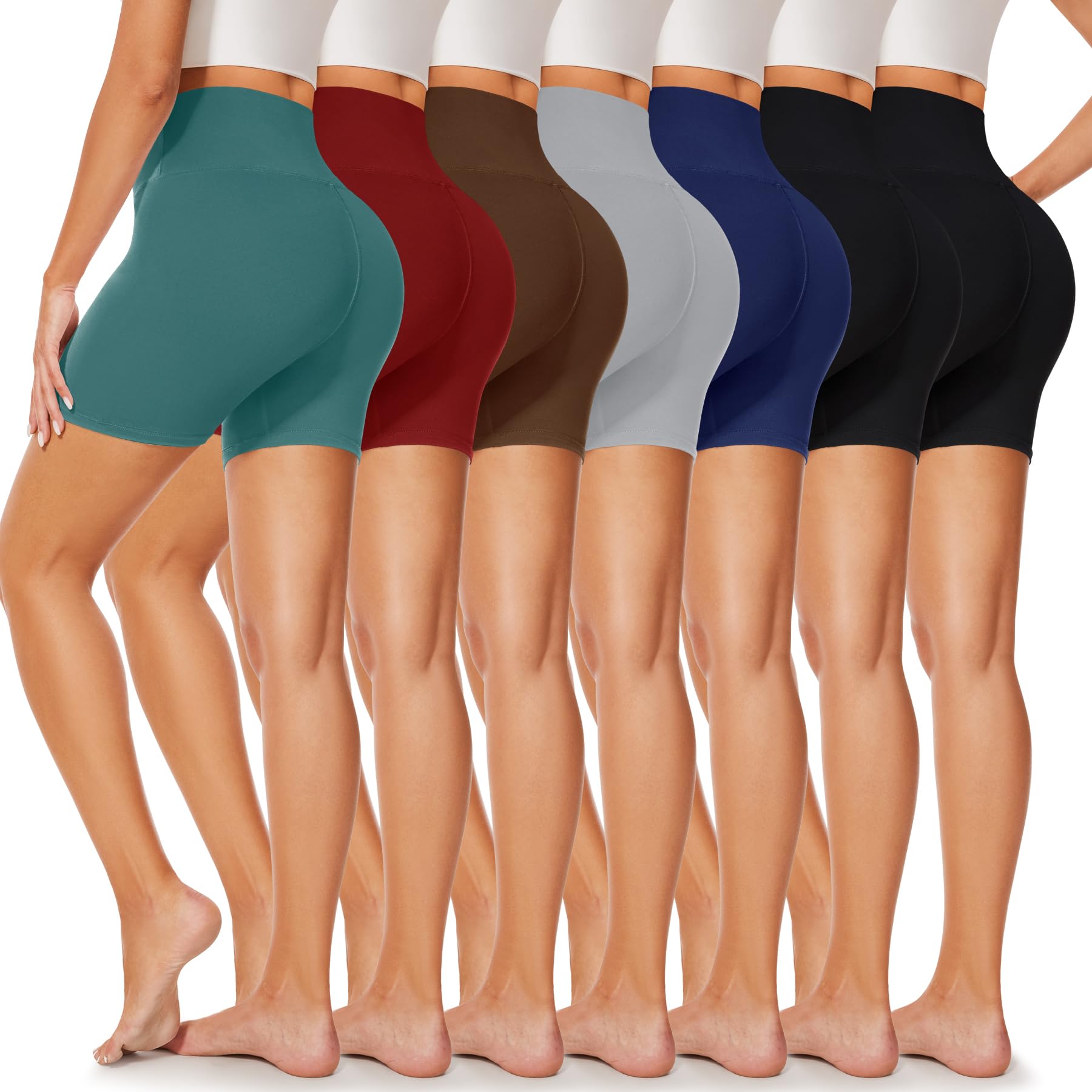 7 Pack Women's High Waist Biker Shorts - 5 Inch Workout Shorts for Running, Yoga, Gym & Cheerleading | Spandex Athletic Shorts for Women | Perfect for Workouts, Lounge & Everyday Wear