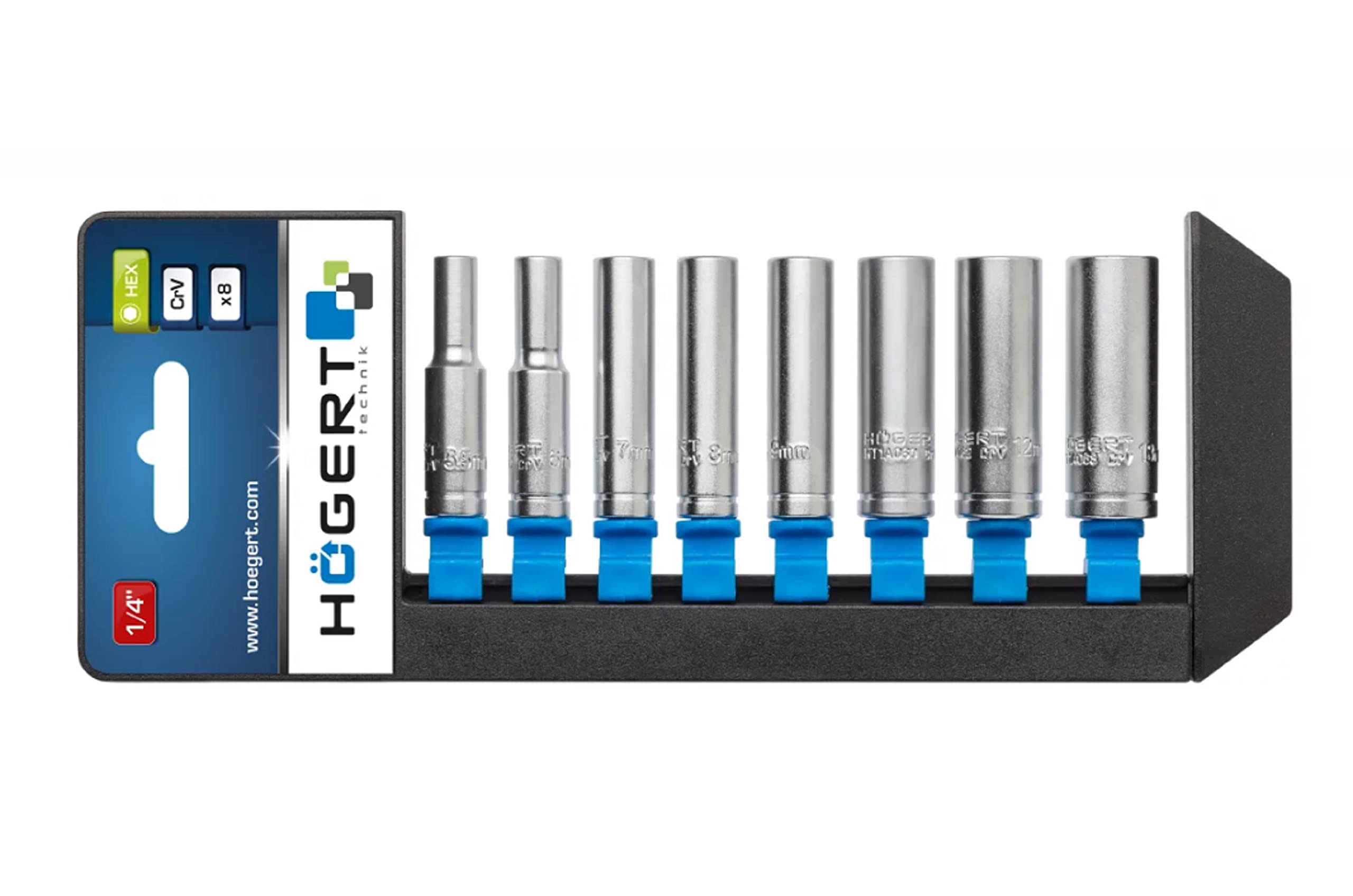 HT1A886 Socket Spanner Set - 50mm Long Handle Tool Box Kit in Black/Blue/Grey - Perfect for Automotive Repairs, DIY Projects & Home Maintenance