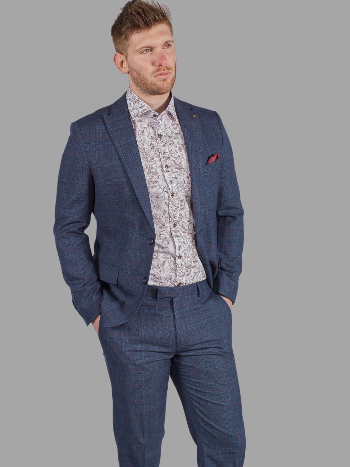 Harry Brown Finley Check Navy Blazer for Men - Classic Slim Fit Business Jacket - Perfect for Office, Weddings & Formal Events