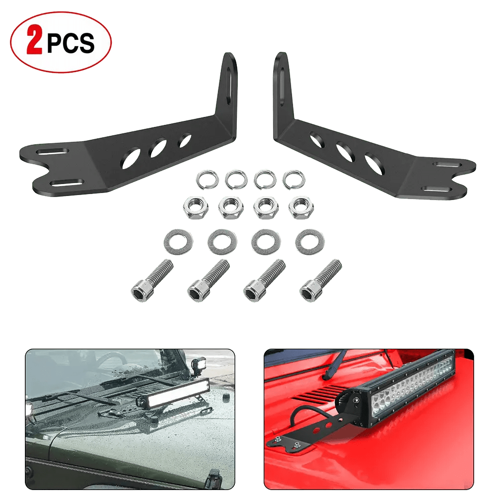 20 Inch LED Light Bar Hood Mounts for Jeep Wrangler JK (2007-2017) - Off-Road Driving & Night Adventure Lighting Accessories