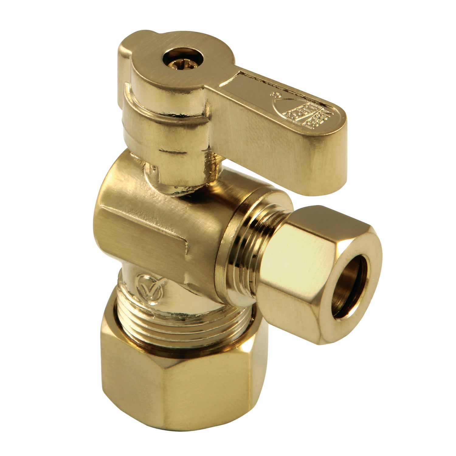 Baseline KF5330BB 5/8 Inch O.D. Comp x 3/8 Inch O.D. Comp Quarter Turn Angle Shut Off Valve, Brushed Brass - Perfect for Plumbing, Water Supply Lines, and Appliance Connections