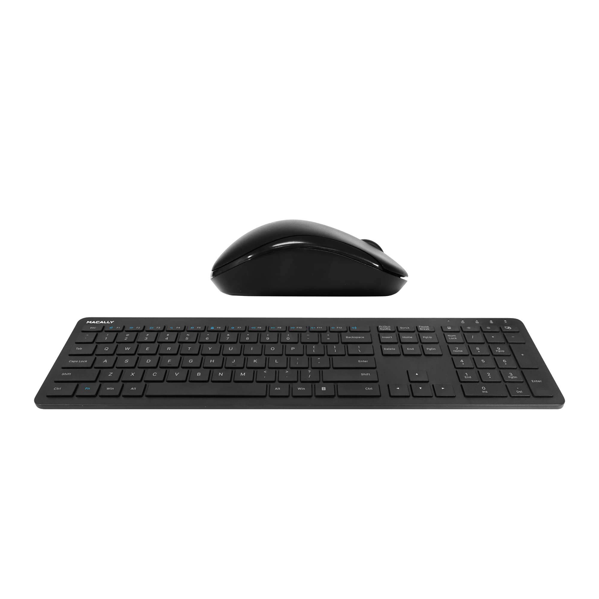 Macally Ultra Slim Wireless Keyboard and Mouse Combo - 2.4G Ergonomic Keyboard with Silent Click Mouse for PC, Laptop, Office & Home Use