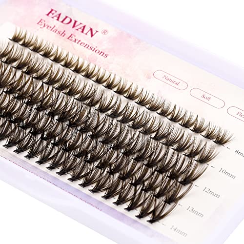 DIY Eyelash Extension Kit - Brown Lash Clusters D Curl 8/10/12/14mm Mixed Tray - 3D Effect Melt Flare Lashes - Natural Individual Reusable False Lashes for Professional Salon or Home Use (Brown, 40 Roots, 0.07mm, 8-14mm Mix)