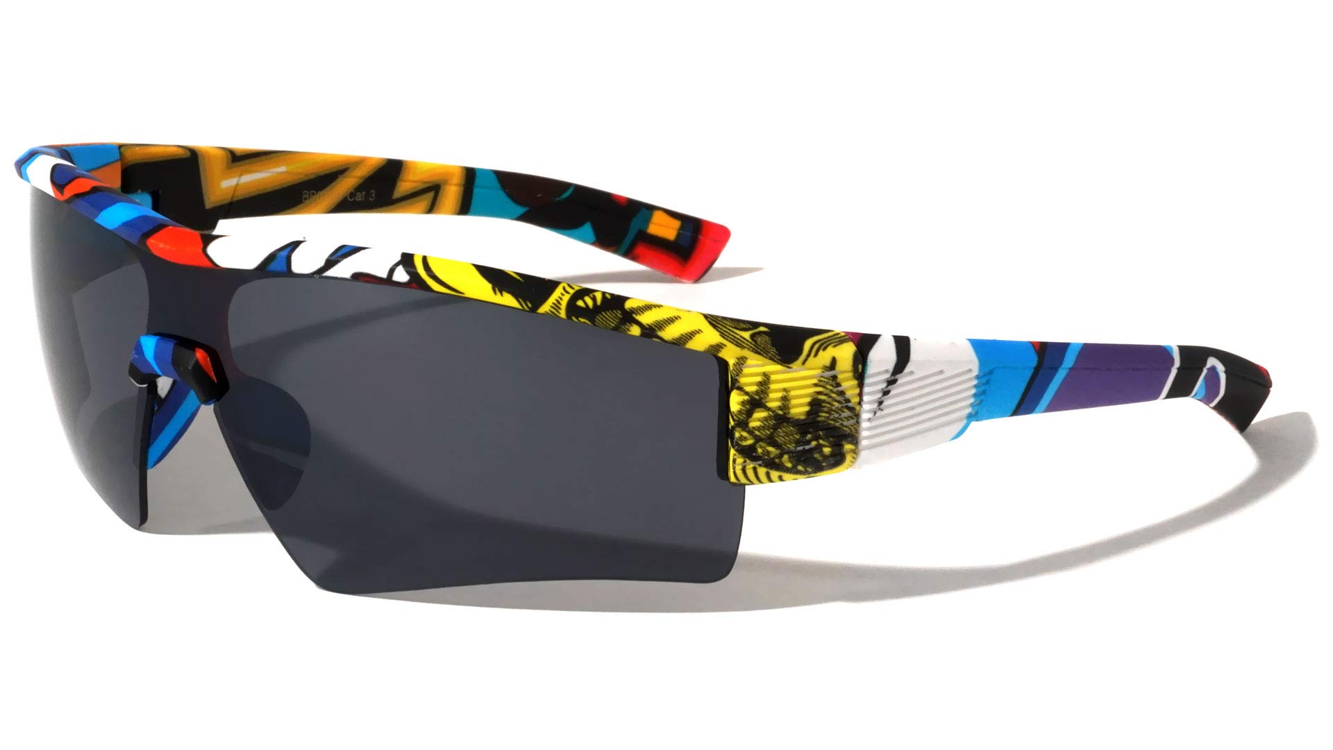 Rimless Sports Shield Graffiti Sunglasses for Men Women - UV400 Protection, Lightweight & Shatterproof - Perfect for Running, Cycling, Beach & Outdoor Activities
