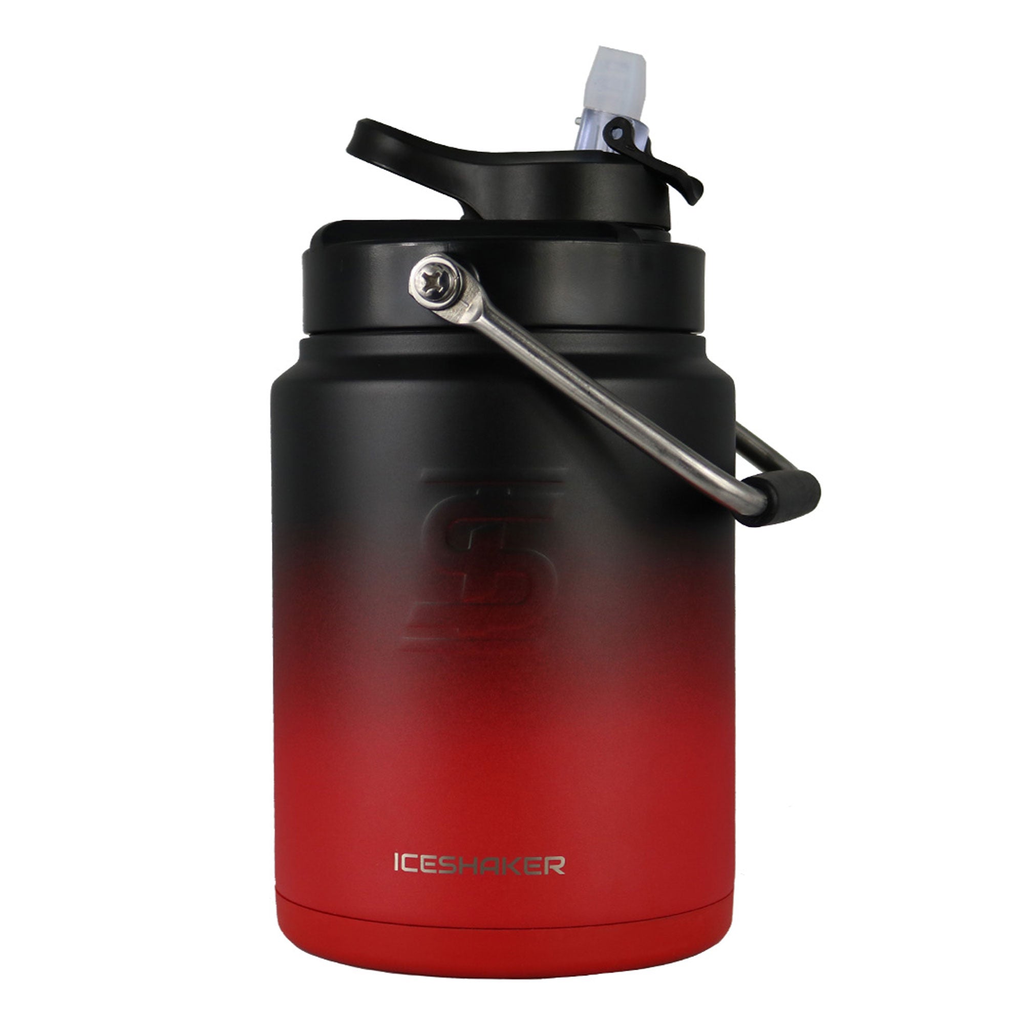 Half Gallon Water Jug with Non-Slip Silicone Base - Red Black Ombre Design | Leak-Proof Large Capacity Drink Container for Gym, Office, Outdoor Activities & Travel