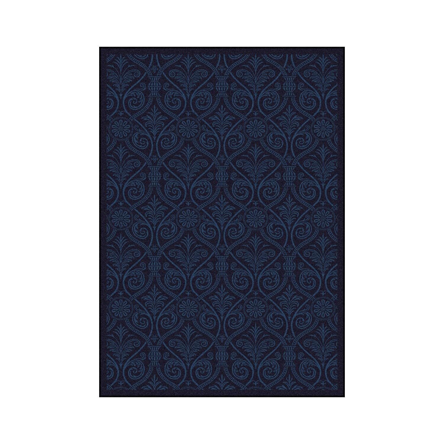 Joy Carpets Any Day Matinee Damascus Theater Area Rug - Navy Blue Washable Rug for Living Room, Bedroom & Home Decor