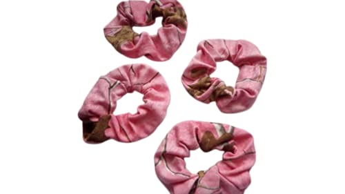 Pink Camo Scrunchie Hair Bands for Women - Soft Elastic Hair Ties for Ponytails, Workouts & Everyday Use