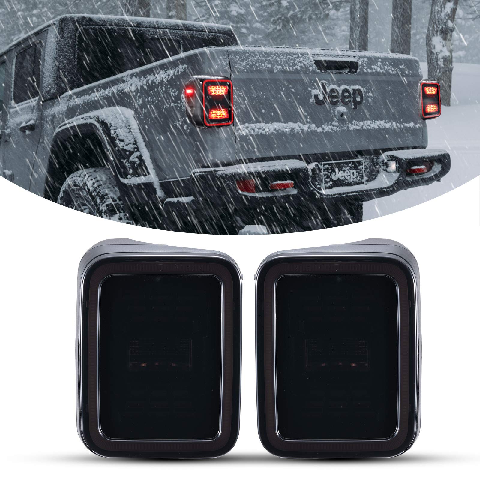 Kiwi Master Smoked LED Tail Lights for 2020-2025 Jeep Gladiator JT - Black Housing Smoke Lens - Brake Light, Reverse Light & Turn Signal Light Pair - Upgrade Your Off-Road Vehicle for Night Driving & Adventure