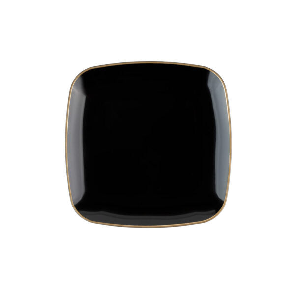 Black and Gold Rim Square Plastic Plates 10 Pack - Eco-Friendly Disposable Dinnerware for Parties, Picnics & Events | BPA-Free, Durable & Stylish Tableware