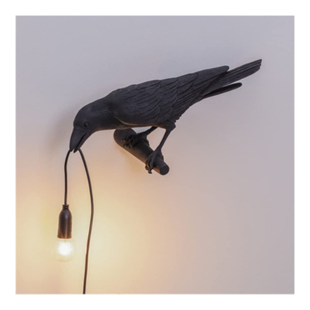 Creative LED Resin Crow Wall Light - Modern Art Deco Raven Bird Wall Sconce Lamp for Living Room, Bedroom & Hallway Decor (Black)