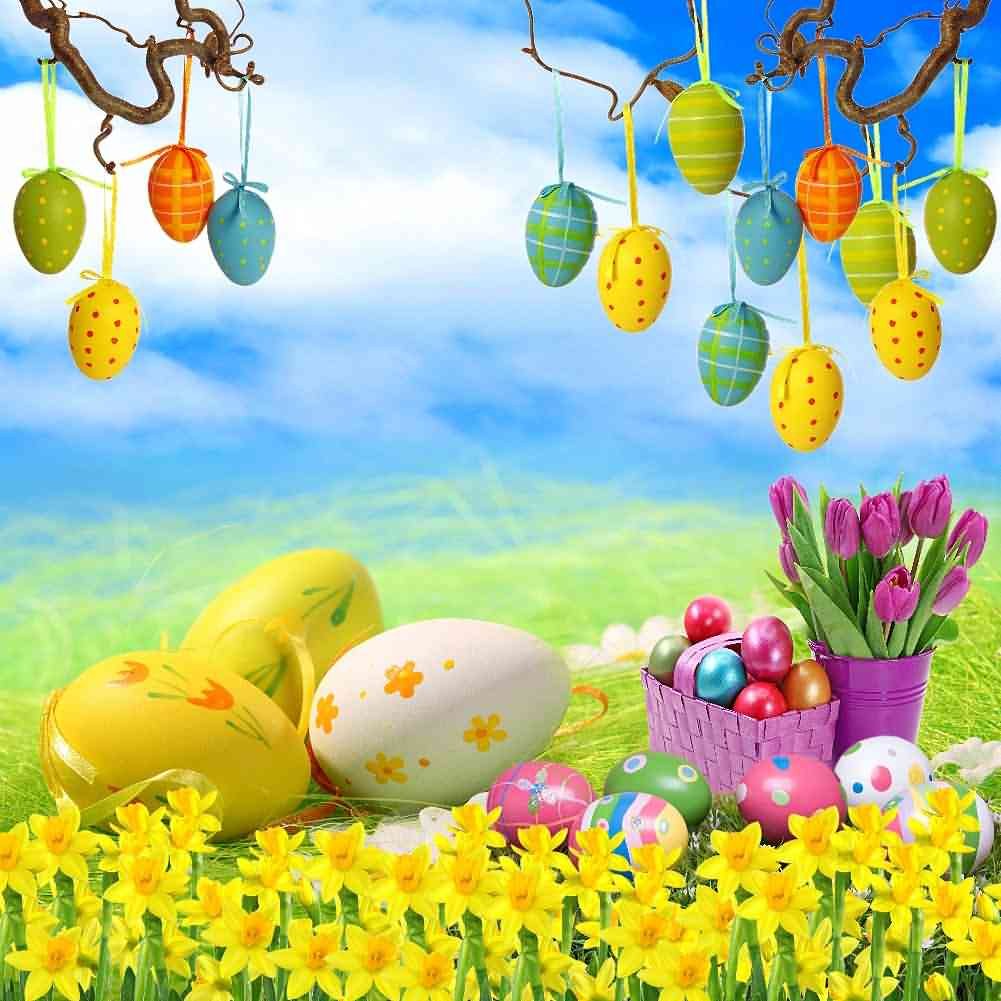 GladsBuy 8' x 8' Easter Theme Photography Backdrop - Computer Printed Painted Eggs Design (ZJZ-399) - Perfect for Easter Photo Shoots, Party Decorations & Spring Celebrations