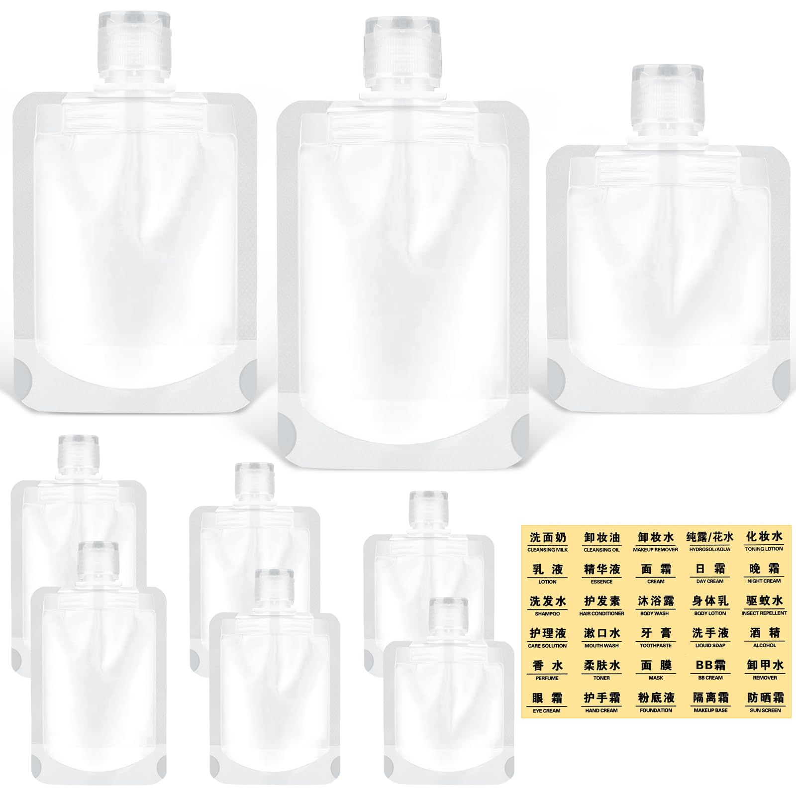 9-Piece TSA Approved Leak Proof Travel Toiletry Bottles Set - Refillable Squeeze Pouches for Shampoo, Conditioner, Lotion & Soap (3 Sizes) - Perfect for Air Travel, Camping & Gym Essentials